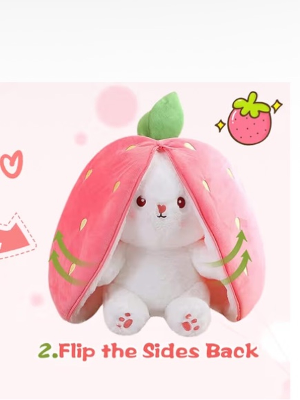 Strawberry Rabbit, Funny Bunny Plushie, 10”, Zipper Pouch Reversible